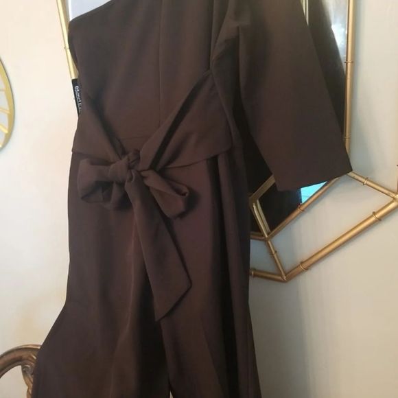 NY & Co Sexy Sleek Wide Leg 1 Shoulder Belted Jumpsuit Black NWT Sz.M $80 retail - Picture 9 of 12